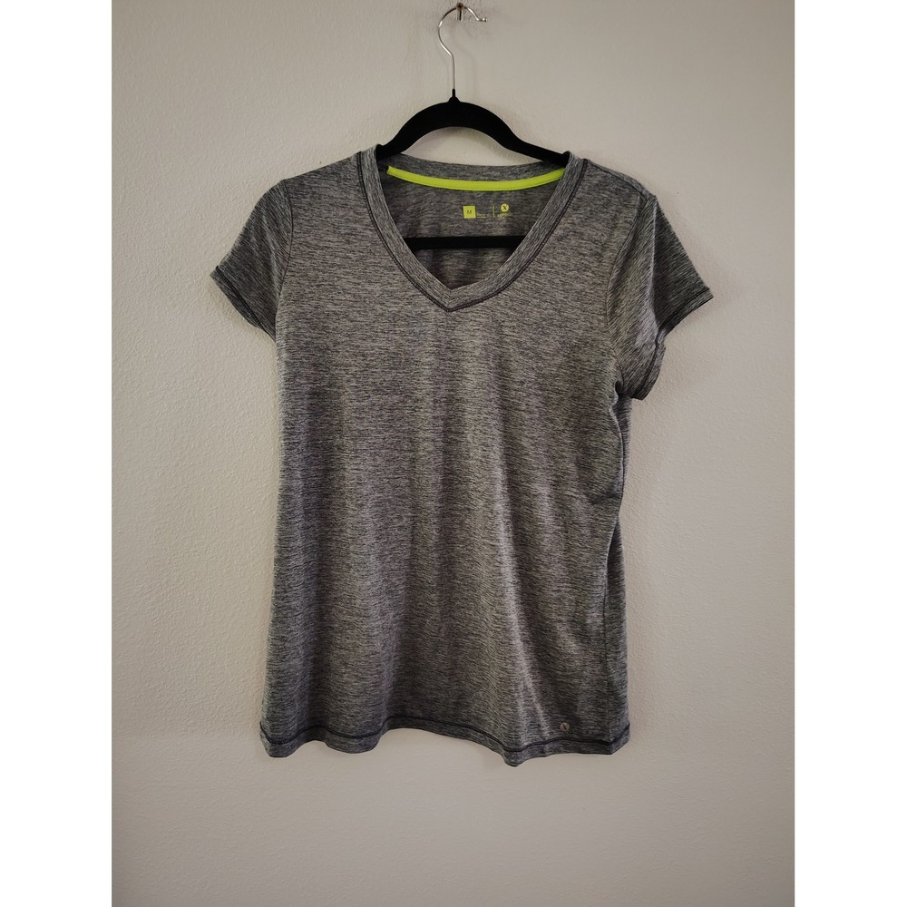 Xersion Womens Gray Space Dye V-Neck Short Sleeve Activewear T-Shirt Size Medium
